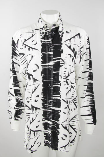 Vintage 90s Long Sleeve Pierre Franck Abstract Viscose Blouse - M