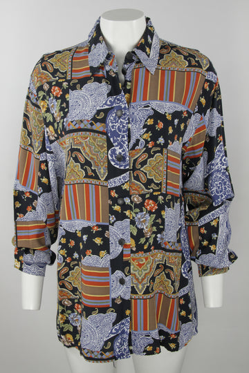 Vintage 90s long Sleeve Paisley/Floral/Abstract Viscose Blouse - S