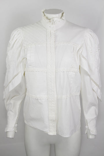 Vintage White Lace Embroidered Blouse  - S
