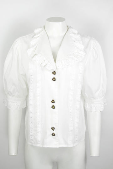 Vintage White Lace Embroidered Blouse  - M