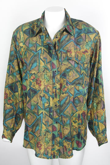 Vintage Oversized 90s Silk Blouse - M