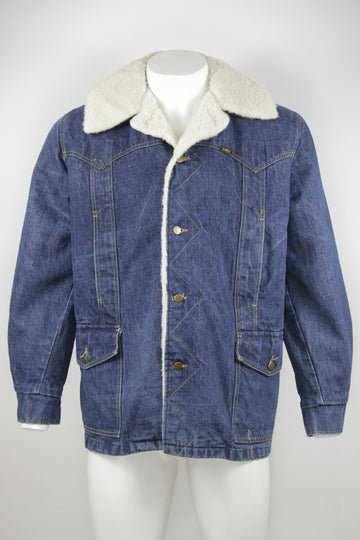 Vintage 70s Lee Storm Rider Sherpa Lined Denim Jacket - XL
