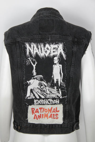 Vintage Sleeveless Levis Nausia Patched Denim Jacket - S