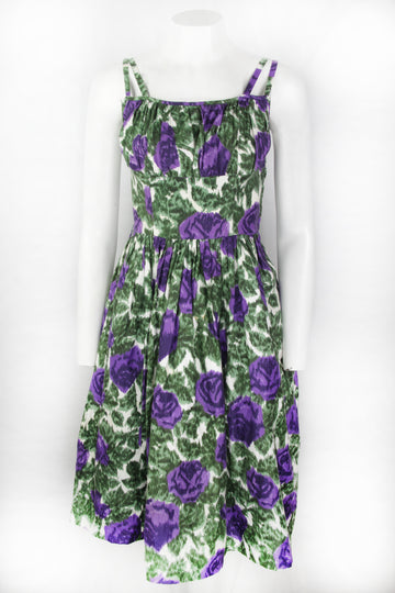 Vintage 50s Floral Print Dress - S