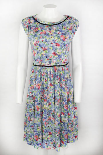 Vintage 40s Rayon Floral Dress - S
