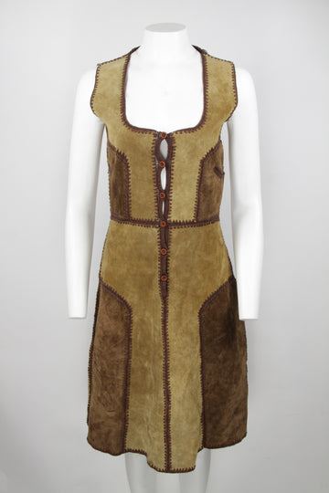 Vintage 70s Suede and crochet dress - S