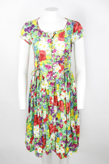 Vintage 90s lace and button up floral dress - S