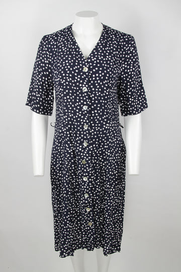Vintage 90s Navy and white dot dress - M