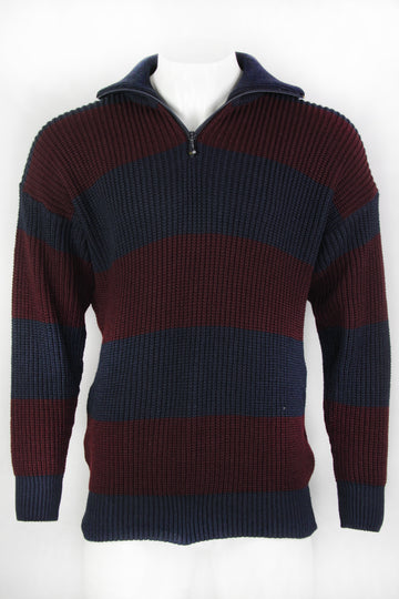Vintage Striped Quarter Zip Chunky Knit Sweater - XL