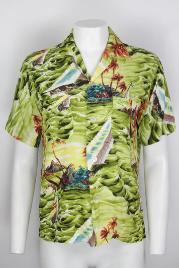 Vintage 50s Rayon Hawaiian Shirt - Made by Sports Wear In Japan - S