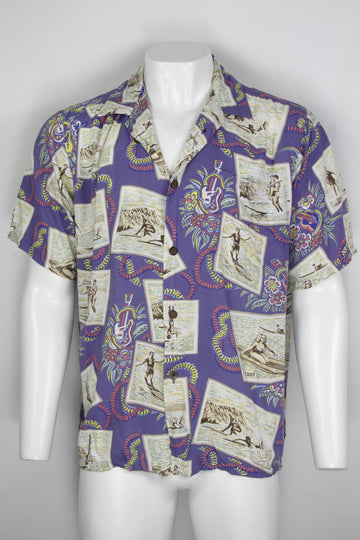 Vintage 90s Rayon Hawaiian Shirt With Match Up Pocket & Coconut Buttons - XL