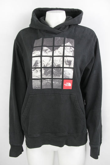 Vintage Black North Face Expedition System Graphic Mountain grid Hoodie - L