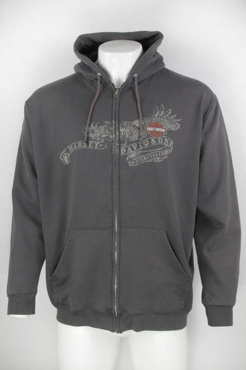 Vintage Harley Davidson Dark Grey Zip Olympia Through Hoodie - XL