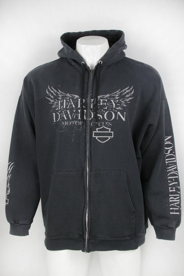Vintage Harley Davidson Black Zip Front Anaheim Fullerton Hoodie - XXL