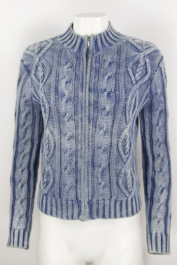 Vintage Y2K Blue Cable Hand Knit Zipper Cardigan - S