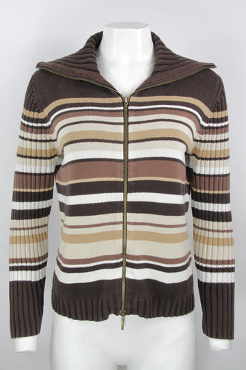 Vintage Y2K Esprit Brown Striped Zipper Cardigan - S