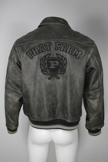 Vintage Phat Farm Embroidered Leather Baseball jacket - XL