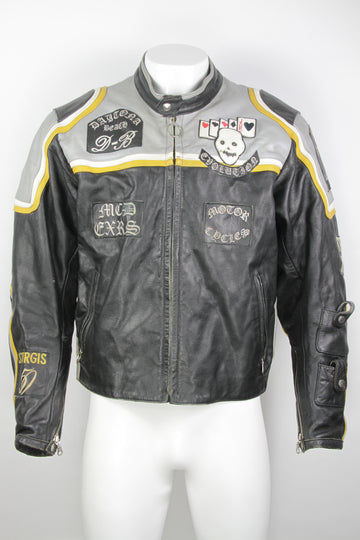 Vintage Moto Racer Sturgis 50th Aniversary Patched Leather Jacket - XL