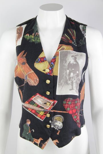 Vintage Equestrian Motif Waistcoat - S
