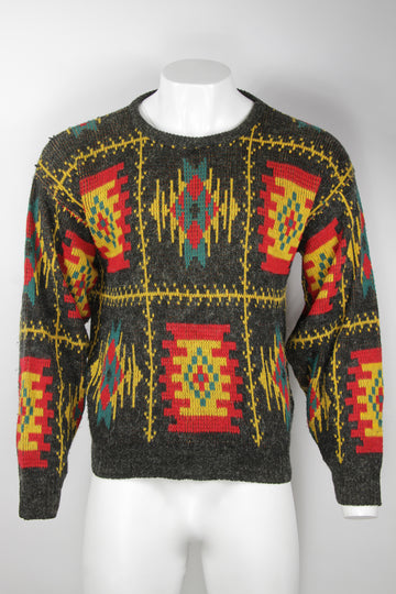 Vintage Geometric Patterned 80s Sweater  - L