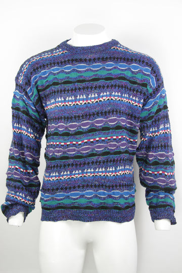 Vintage 80/90s Textural Knitted Pattern Sweater - L