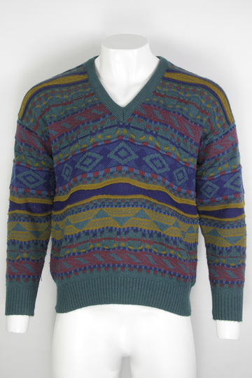 Vintage 80/90s Textural Knit Pattered Sweater - L