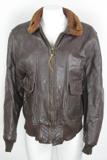 Vintage 1950s US Navy G1 Flight Jacket With Blonde Mouton Collar - M