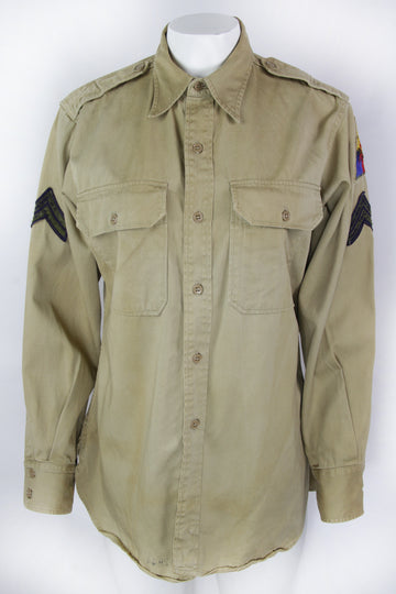 Vintage 1946 US Khaki Shirt With 6th Armoured Division Patch - S/M