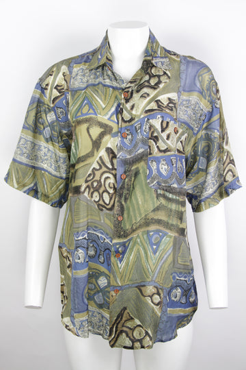 Vintage 90s Patterned Silk Shirt - M
