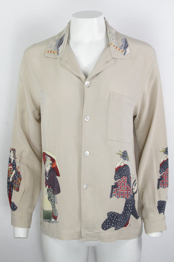 Vintage 90s Edo Japanese Print Silk Shirt - S