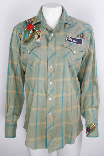 Vintage Hand Embroidered Checked 70s H Bar C Ranchwear Shirt - S