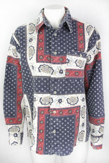 Vintage 90s Patterned Waffle Flannel Shirt - M