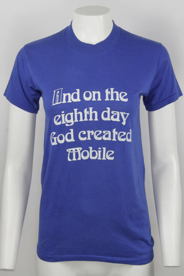 Vintage 80s 'And on the eighth day god created mobile' Thin single stitch t-shirt - S
