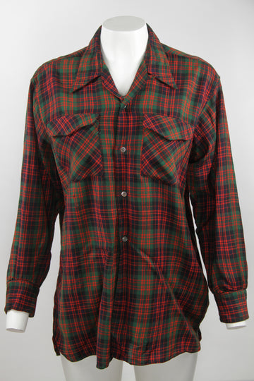 Vintage 1940s Spear Tip Collar Wool Shirt Woven in Great britain  - M