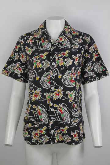 Vintage Football Print 1950s One Pocket Shirt - S