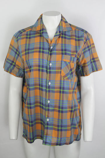 Vintage 50s Curve Collar Checked Shirt - M