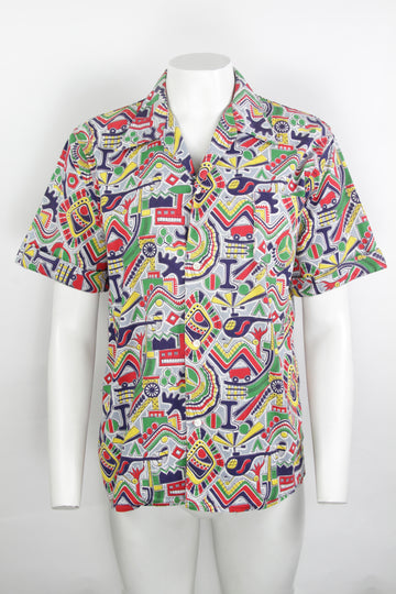 Vintage 40s 'Modern' Technology Print Shirt - S/M