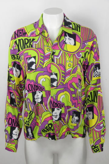Vintage Swinging 60s style Printed shirt 60/70s rayon shirt - S