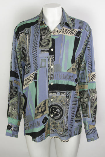 Vintage 90s Patterned Long Sleeved Shirt - M