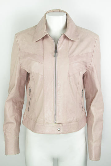 Vintage Y2k Baby Pink Leather Jacket - M