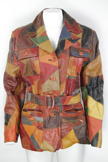 Vintage 70s Patchwork Leather Jacket - S