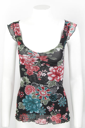 Vintage Y2k Clockhouse Floral Mesh Top - S