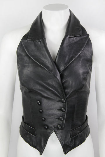 Vintage Y2K Leather backless Plein Sud waistcoat top - M