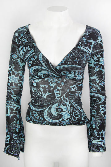 Vintage Y2k Long Sleeved Plunge Mesh top - S