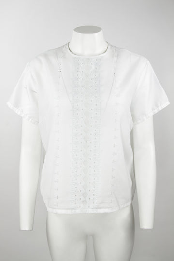 Vintage short sleeve lace front blouse - M