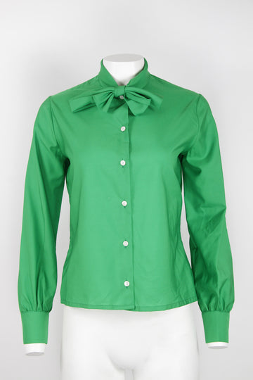 70s bow tie neck green blouse – S