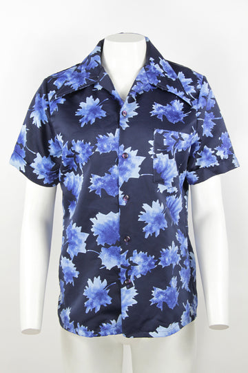 70s navy leaf print blouse - M