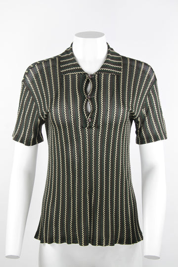 70s loose knit blouse with keyhole chest detail - Brown/Black/Green - S