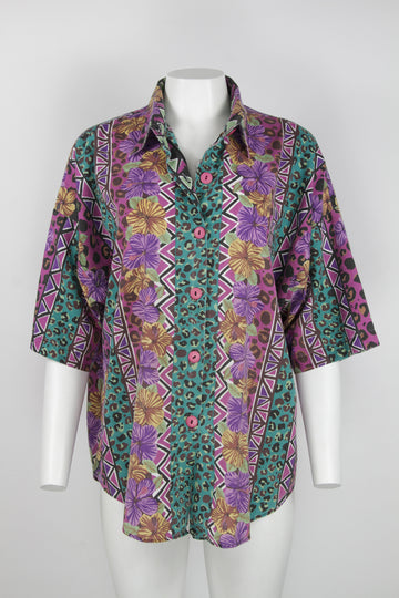 80s short sleeve Hawaiian animal print blouse - L