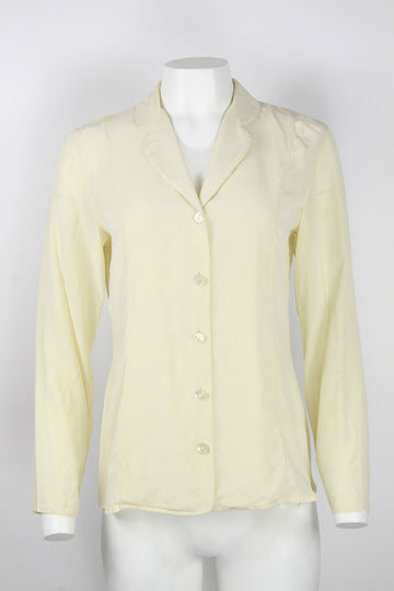 Cream silk blouse with open collar - S
